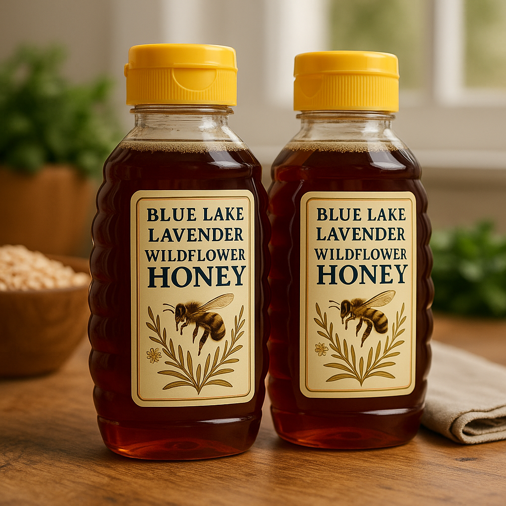 Honey Duo – two 12-oz bottles of raw wildflower honey from Blue Lake Lavender Co.