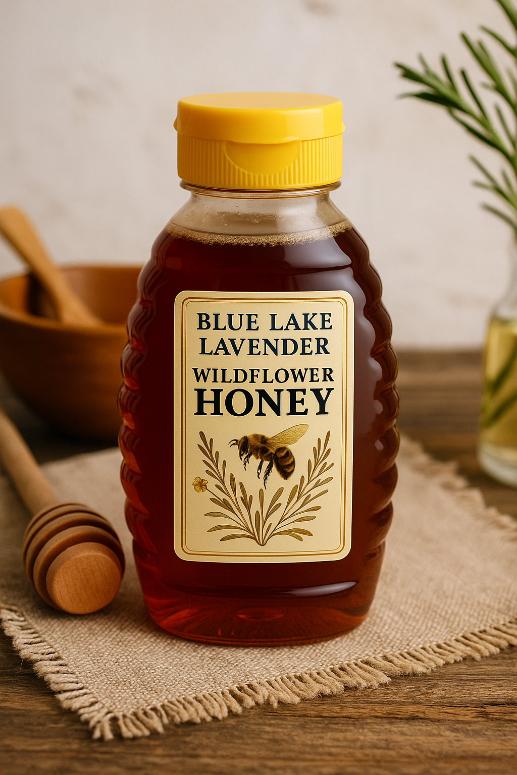 8 oz raw wildflower honey bottle from Blue Lake Lavender Co.